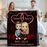 Cielo estrellado de dibujos animados personalizado Doble corazón Suave manta con nombres y año Decoración del hogar Día de San Valentín Aniversario Regalo para pareja
