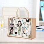 Personalised Cartoon Medical Character Large Jute Bag Graduation Birthday Gift for Nurse Doctor Medical Staff