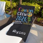 Personalized Multicolour Cousin Crew Quick Dry Oversized Beach Towel with Name Travel Essential Birthday Summer Vacation Gift for Kids