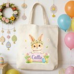 Personifierad krans Bunny Highland Cow Easter Animal Butterfly Canvas Tote Bag med namn Daglig användning Påskdag Present till pojkar flickor