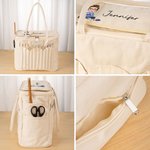 Personalizzato personaggio dei cartoni animati Grande borsa di tela per la conservazione dei filati con tasche per aghi e maniglia Regalo di compleanno all'uncinetto per gli amanti dell'artigianato