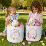 Panier de Pâques personnalisé avec nom et doublure à pois Œufs de chasse Fête de Pâques Cadeau de Pâques pour enfants