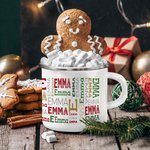 Personalized Christmas Repeating Name Enamel Mug Camp Mug