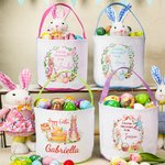 Panier de Pâques personnalisé avec nom et doublure à pois Œufs de chasse Fête de Pâques Cadeau de Pâques pour enfants