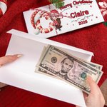 Gepersonaliseerde cartoon karakter kerstmuts initiële kaart portemonnee met naam jaar en envelop voor contant geld kerstcadeau voor familie kinderen