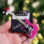 Ornement personnalisé en forme de chapeau de père Noël avec nom et année Cadeau de Noël pour les guitaristes et les amoureux de la guitare