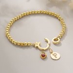 Personalizada Corazón Birthstone Beaded Pulsera con Inicial Charm Aniversario Día de San Valentín Cumpleaños regalo para las mujeres