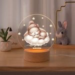 Personalized Moon Stars Cute Sleeping Animals LED Night Light with Name Date and Wooden Base Nursery Decor Birthday Baby Shower Gift for Kid