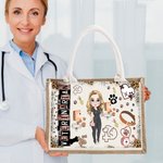 Personalised Cartoon Medical Character Large Jute Bag Graduation Birthday Gift for Nurse Doctor Medical Staff