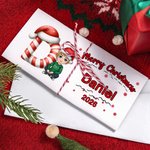 Gepersonaliseerde cartoon karakter kerstmuts initiële kaart portemonnee met naam jaar en envelop voor contant geld kerstcadeau voor familie kinderen