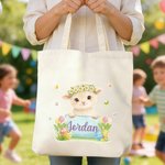 Personifierad krans Bunny Highland Cow Easter Animal Butterfly Canvas Tote Bag med namn Daglig användning Påskdag Present till pojkar flickor