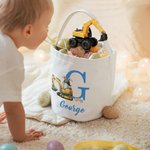 Personalisierte niedlichen Bagger Hase Ohr anfängliche Leinwand Eimer Korb mit Namen Ostereierjagd Ostern Party Geschenke für Kinder