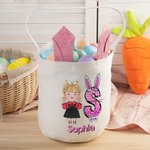 Personalized Cute Cartoon Kid Character Bunny Ears Easter Basket with Initial and Name Easter Egg Hunt Party Favors Birthday Gift for Boys Girls