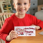 Gepersonaliseerde cartoon karakter kerstmuts initiële kaart portemonnee met naam jaar en envelop voor contant geld kerstcadeau voor familie kinderen