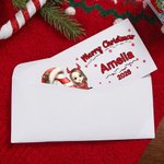 Gepersonaliseerde cartoon karakter kerstmuts initiële kaart portemonnee met naam jaar en envelop voor contant geld kerstcadeau voor familie kinderen
