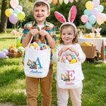 Personalisierte niedlichen Bagger Hase Ohr anfängliche Leinwand Eimer Korb mit Namen Ostereierjagd Ostern Party Geschenke für Kinder