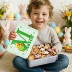 Caja personalizada de galletas de rejilla de animalitos multicolor con nombre Regalo de Pascua para niños