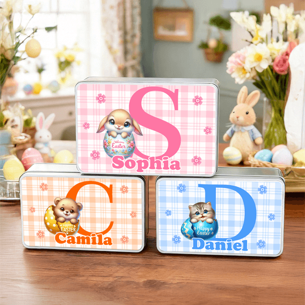 Boîte à biscuits en fer blanc personnalisée avec nom Cadeau de Pâques pour enfants