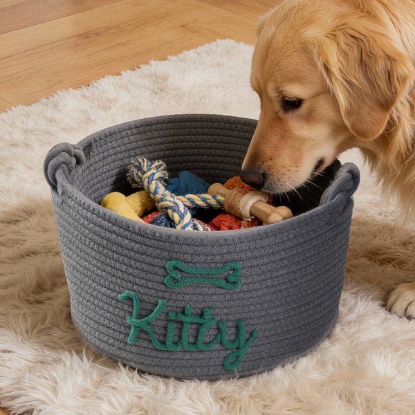 Personalized Cotton Rope Dog Cat Toy Storage Basket with Name and Pattern Pet Birthday Anniversary Gift for Pet Owner Lover