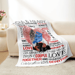 Personalized Cartoon Character Heart Fingerprint Vow Word Cloud Soft Throw Blanket with Couple Name Home Decor Valentine's Day Gift for Couple