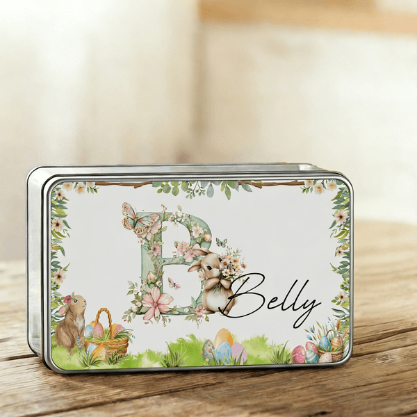 Personifierad fjärilsblomma söt kanin påskkexlåda med namn och initialer påskfestgåva för barn