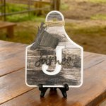 Henkilökohtainen ontto Initial Western Cow Tag puinen työpöydän koriste, jossa nimi ja haltija Home Farmhouse Decor Syntymäpäivälahja Kehystäjille Cow Loversille