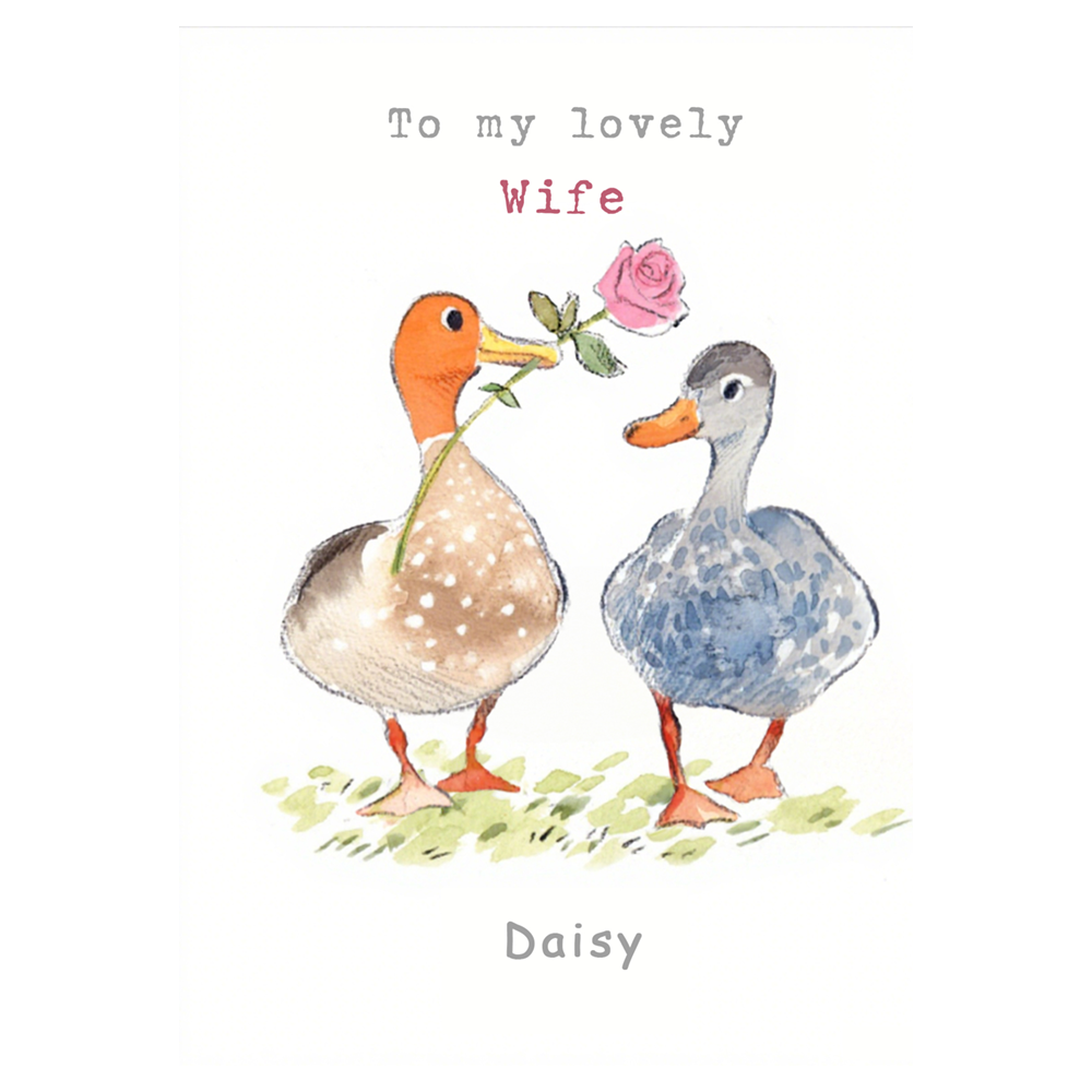 Watercolor Duck Duo Rose Birthday Ecard