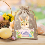 Personalized Flower Circle Cartoon Highland Cow Easter Bunny Drawstring Sweets Bag with Name Easter Gift for Kids