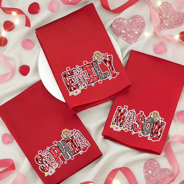 Personalisierte Herz Umschlag 100% Baumwolle rote Serviette mit Namen Tischdekoration Valentinstag Jahrestag Geschenk für Freundinnen Paare