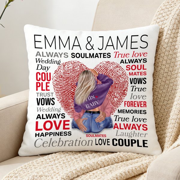Personalised Love Fingerprint Hugging Cartoon Character Soft Cushion Cover with Names Valentine's Day Anniversary Gift for Couple