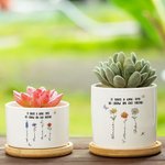 Personalised 1-5 Crystal Birth Flowers Butterfly Ceramic Planter Pot with Name and Bamboo Base Home Decor Anniversary Birthday Gift for Family Friends