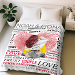 Personalized Cartoon Character Heart Fingerprint Vow Word Cloud Soft Throw Blanket with Couple Name Home Decor Valentine's Day Gift for Couple