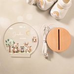 Personalised Cute Forest Animals Star Moon Name Text LED Night Light with Wooden Base Nursery Decor Baby Shower Birthday Gift for Kids