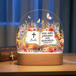Personalised Bible Verse Floral LED Night Light with Name and Wooden Base Room Decor Christian Birthday Gift for Christian Kid