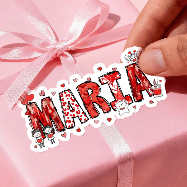 Personalized Heart Cute Cartoon Bear Name Waterproof Stickers Labels Valentine's Day Birthday Gift Decor Favors for Women Men
