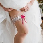 Personalised Something Blue Elasticity Pearl Lace Bowknot Garter with Name and Date Wedding Gift for the Bride