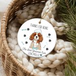 Personalized Dog Bone Paw Cartoon Pet Photo Round Ceramic Ornament with Name Home Decor Birthday Gift for Pet Groomer Lover