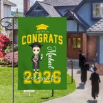 Personalizado Congrats You Did It Grad Hat Cartoon Character Garden Flag with Name Family Party Decor Regalo de graduación para la clase de 2025 graduados