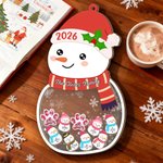 Spersonalizowana drewniana ozdoba na choinkę Snowman Dog Paw Design z imionami od 1 do 13 i tekstem roku dla rodziny, przyjaciół i znajomych