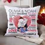 Personalised Love Fingerprint Hugging Cartoon Character Soft Cushion Cover with Names Valentine's Day Anniversary Gift for Couple