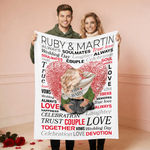 Personalized Cartoon Character Heart Fingerprint Vow Word Cloud Soft Throw Blanket with Couple Name Home Decor Valentine's Day Gift for Couple