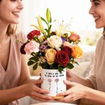 Personalised 1-5 Crystal Birth Flowers Butterfly Ceramic Planter Pot with Name and Bamboo Base Home Decor Anniversary Birthday Gift for Family Friends