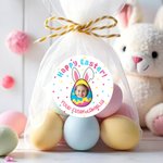 Set de 2 étiquettes autocollantes imperméables avec nom et photo pour les oeufs de lapin décorés pour la fête de Pâques pour la famille et les enfants