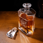 Personalized Engraved Vintage Wreath Whiskey Decanter Glasses Wooden Box Set with Year Father's Day Birthday Gift for Bartender Man Dad