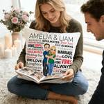 Personalised Always Soulmates Cartoon Couple Character Pillow Cover with Name Home Decor Birthday Valentine's Day Wedding Party Gift for Couple