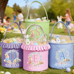 Personalizado lindo conejito de la corona de tela escocesa cesta de Pascua con el nombre y la inicial de Pascua Huevos de Caza Día de Pascua de Regalo para Niños Niñas