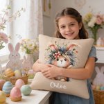 Personalised Cute Rabbit Multicolor Cushion Cover with Name Home Decor Birthday Gift for Boys Girls