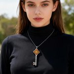 Personalized Thorns Iris Cross Gothic Key Necklace with Removable Compartment and Paper Vintage Jewelry Gift for Gothic Lover