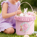 Personalizado lindo conejito de la corona de tela escocesa cesta de Pascua con el nombre y la inicial de Pascua Huevos de Caza Día de Pascua de Regalo para Niños Niñas