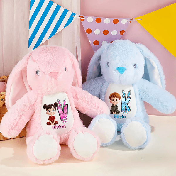 Jouet en peluche personnalisé avec le nom d'un personnage de dessin animé, le lapin initial, cadeau d'anniversaire de Pâques pour les enfants